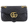 Gucci Small Marmont Matelasse Black Leather Chain Flap Bag