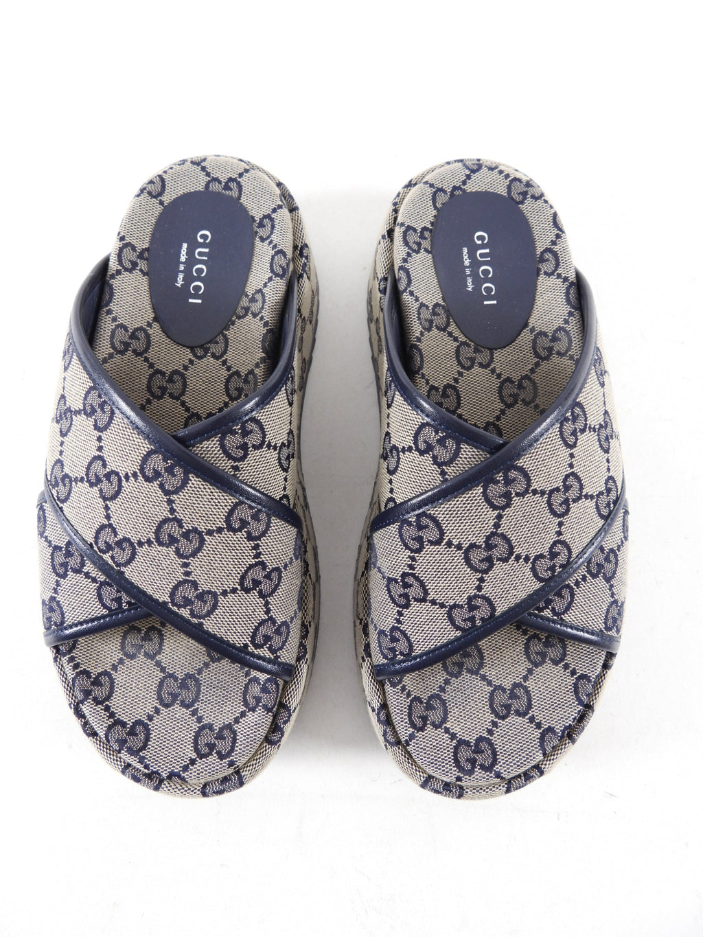 Gucci Navy Monogram Canvas Platform Sandals - 6.5