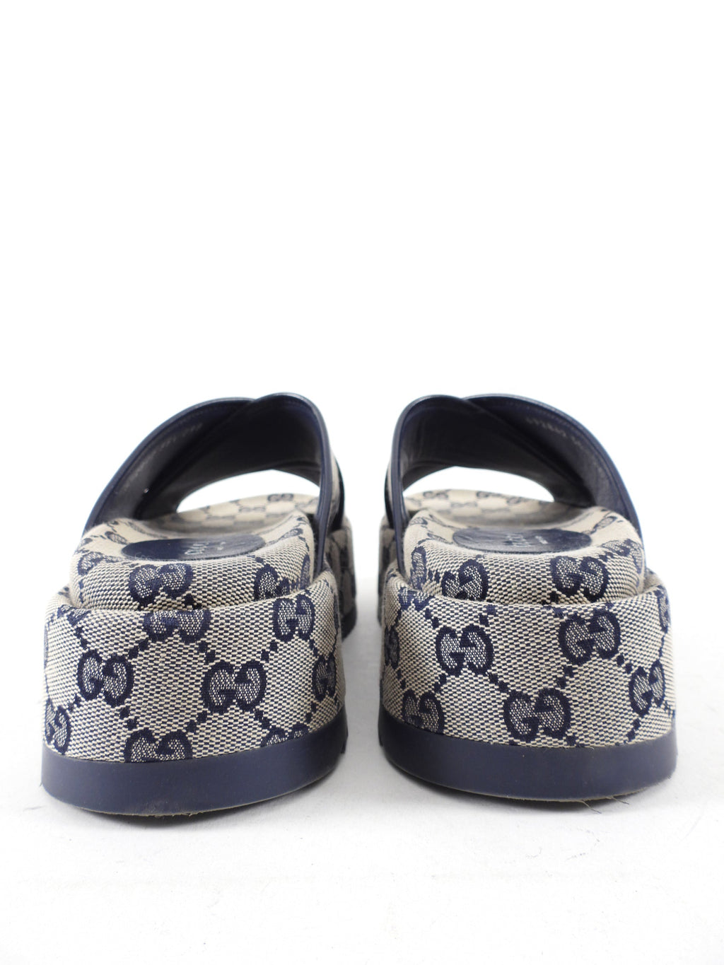 Gucci Navy Monogram Canvas Platform Sandals - 6.5
