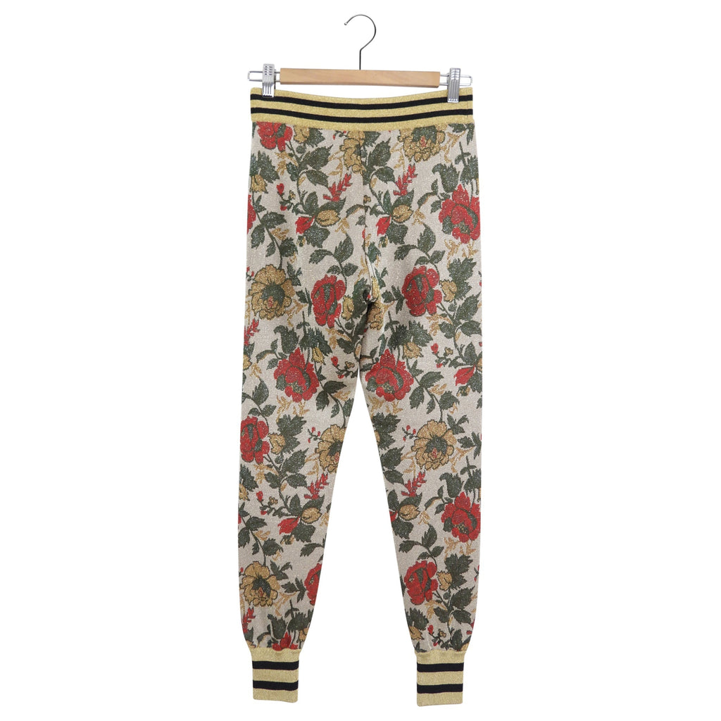 Gucci Gold Lurex Floral Knit Leggings - S