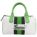Gucci White Monogram Supreme Small Joy Boston Bag with Green Logo