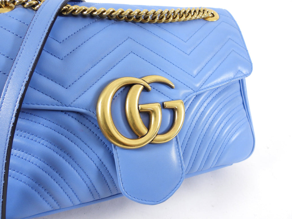 Gucci Blue Leather Medium Quilted Marmont Shoulder Bag