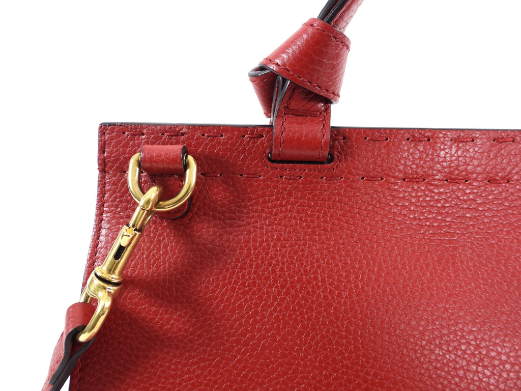 Gucci Red Leather Marmont Top Handle Two-Way Bag