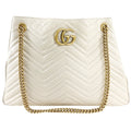 Gucci Marmont Ivory Chevron Leather Large Chain Tote Bag