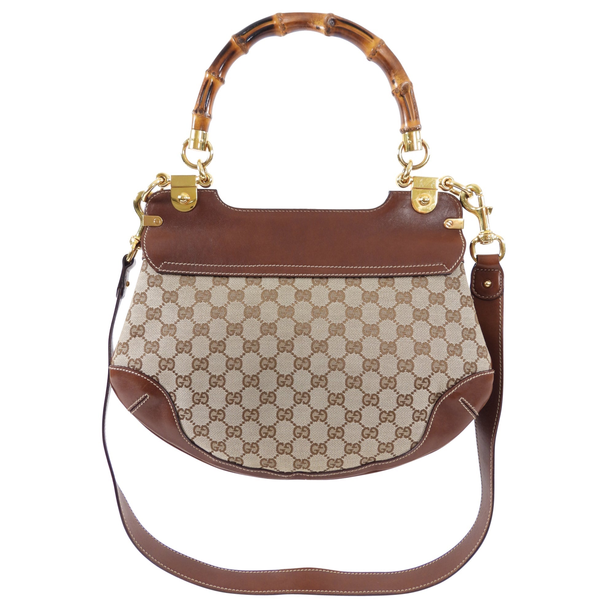 Gucci Peggy Brown Monogram Canvas and Bamboo Two-Way Bag