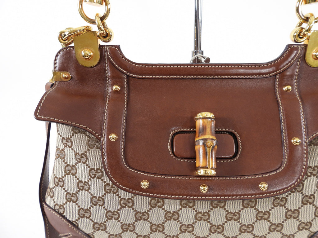 Gucci Peggy Brown Monogram Canvas and Bamboo Two-Way Bag