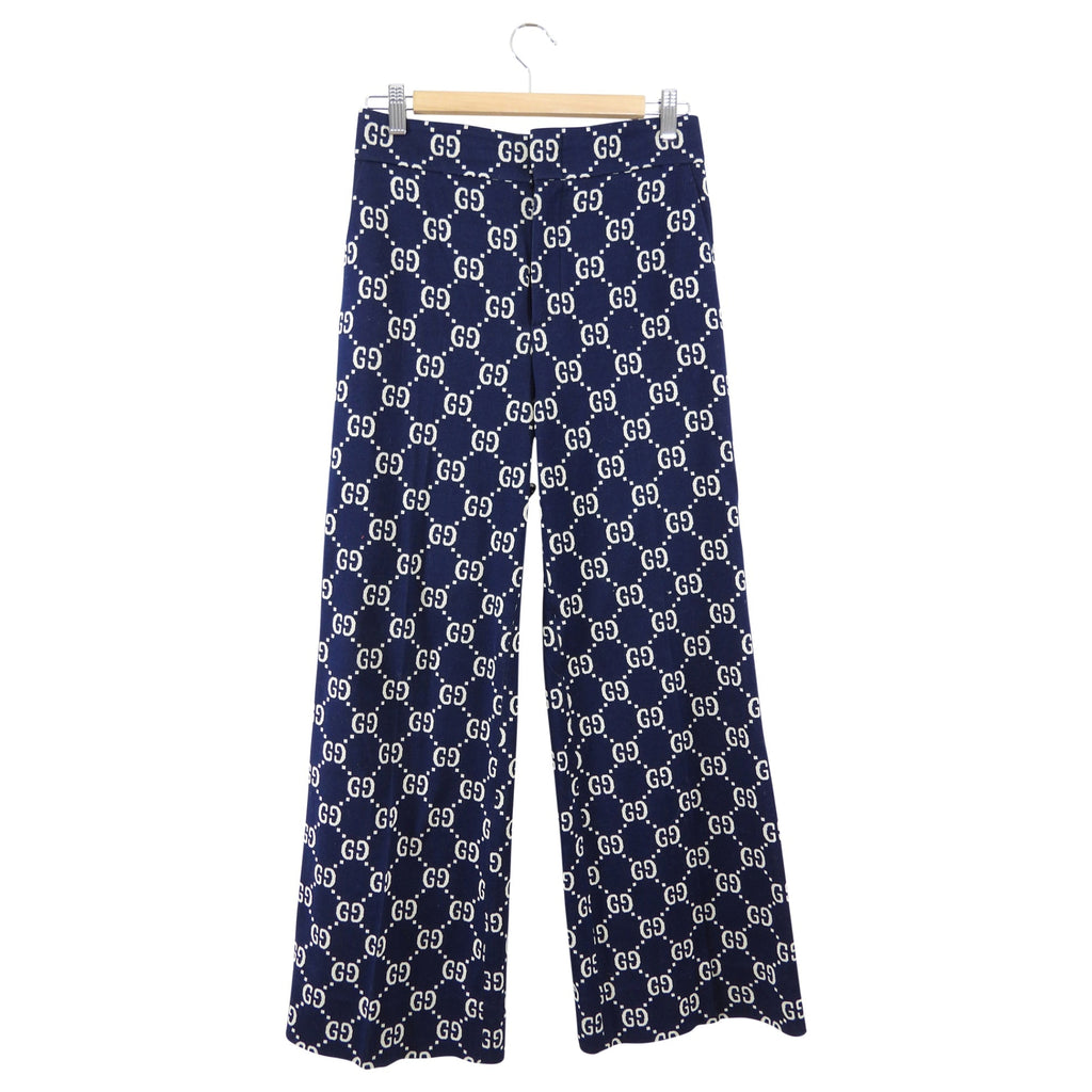 Gucci GG Monogram Navy and Ivory Knit Jersey Pants - IT44 / USA 8 / M