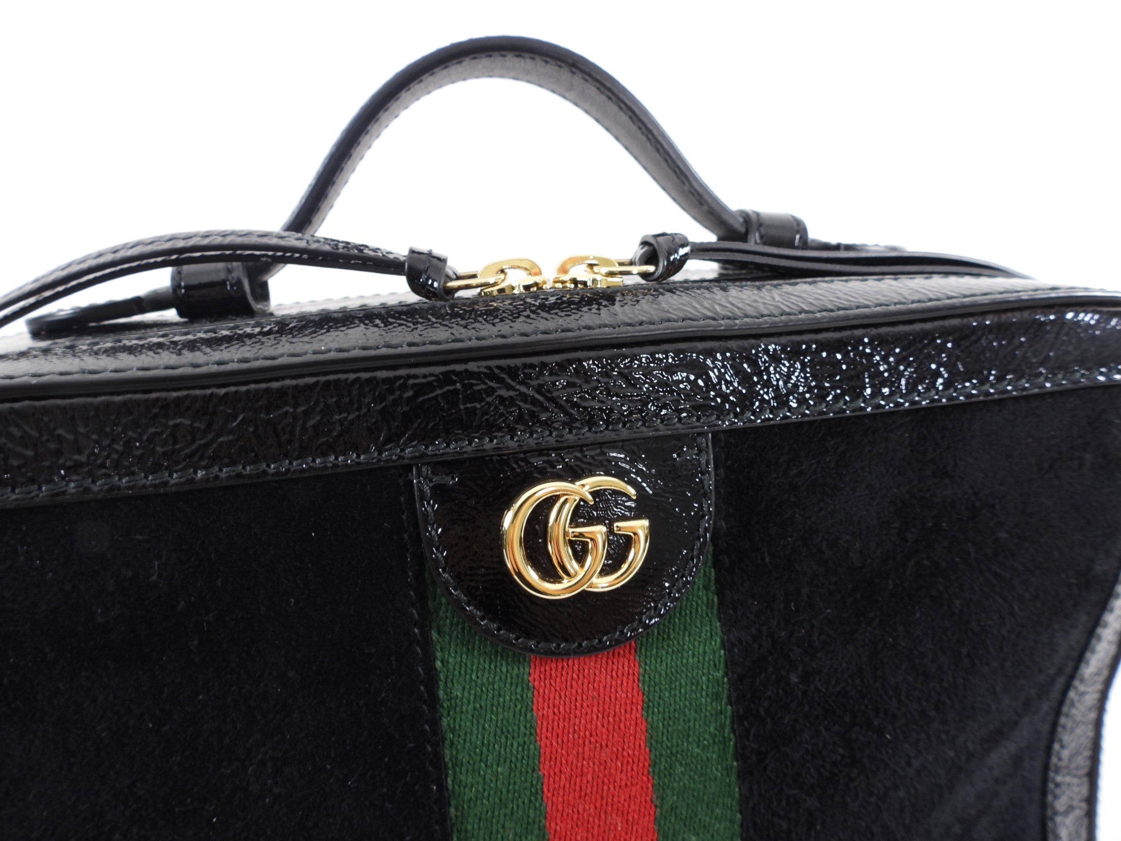 Gucci Black Patent and Suede Web Stripe Ophidia Crossbody Bag