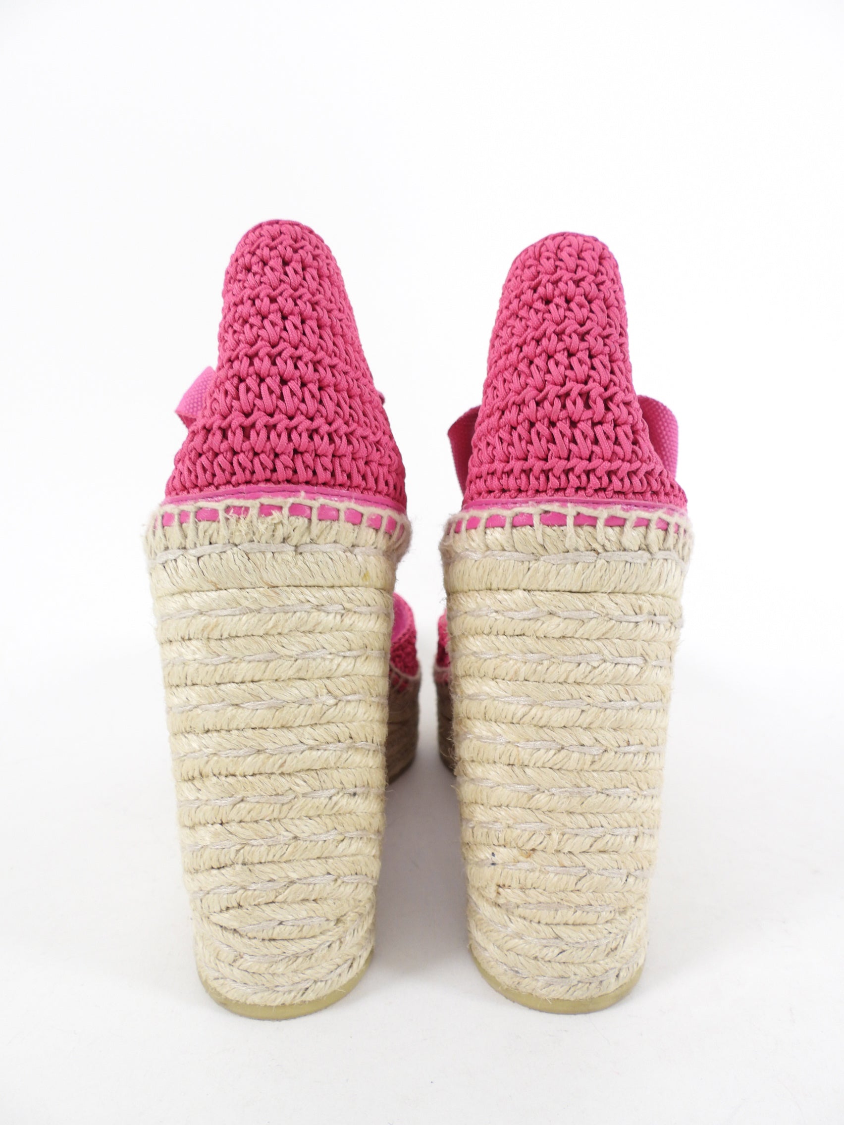 Gucci Pearl GG Marmont Pink Crochet Espadrille Wedge Sandal - 40