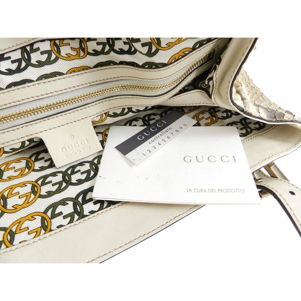 Gucci Natural Python Britt Medium GG Logo Tote Bag