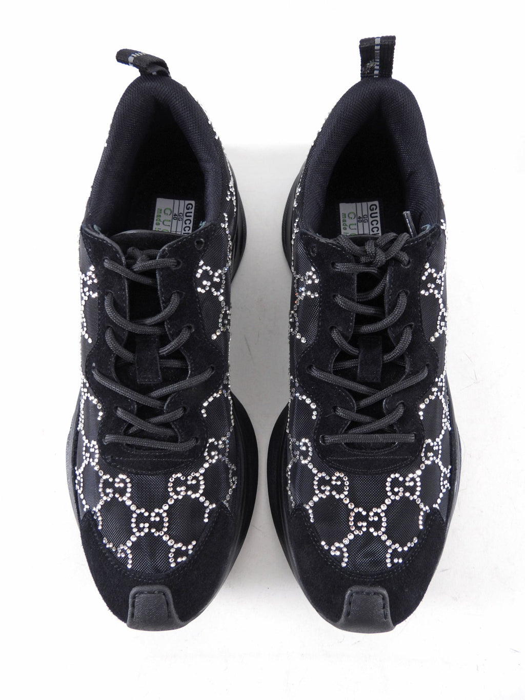 Gucci Run Black Mesh and Clear GG Monogram Crystal Sneakers -  40