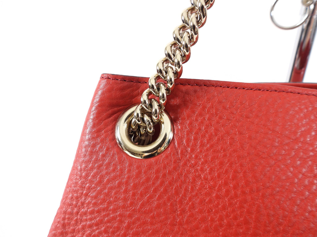 Gucci Red Leather Soho Chain Tote Bag