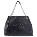 Gucci Black Leather Large GG Logo Soho Chain Tote Bag