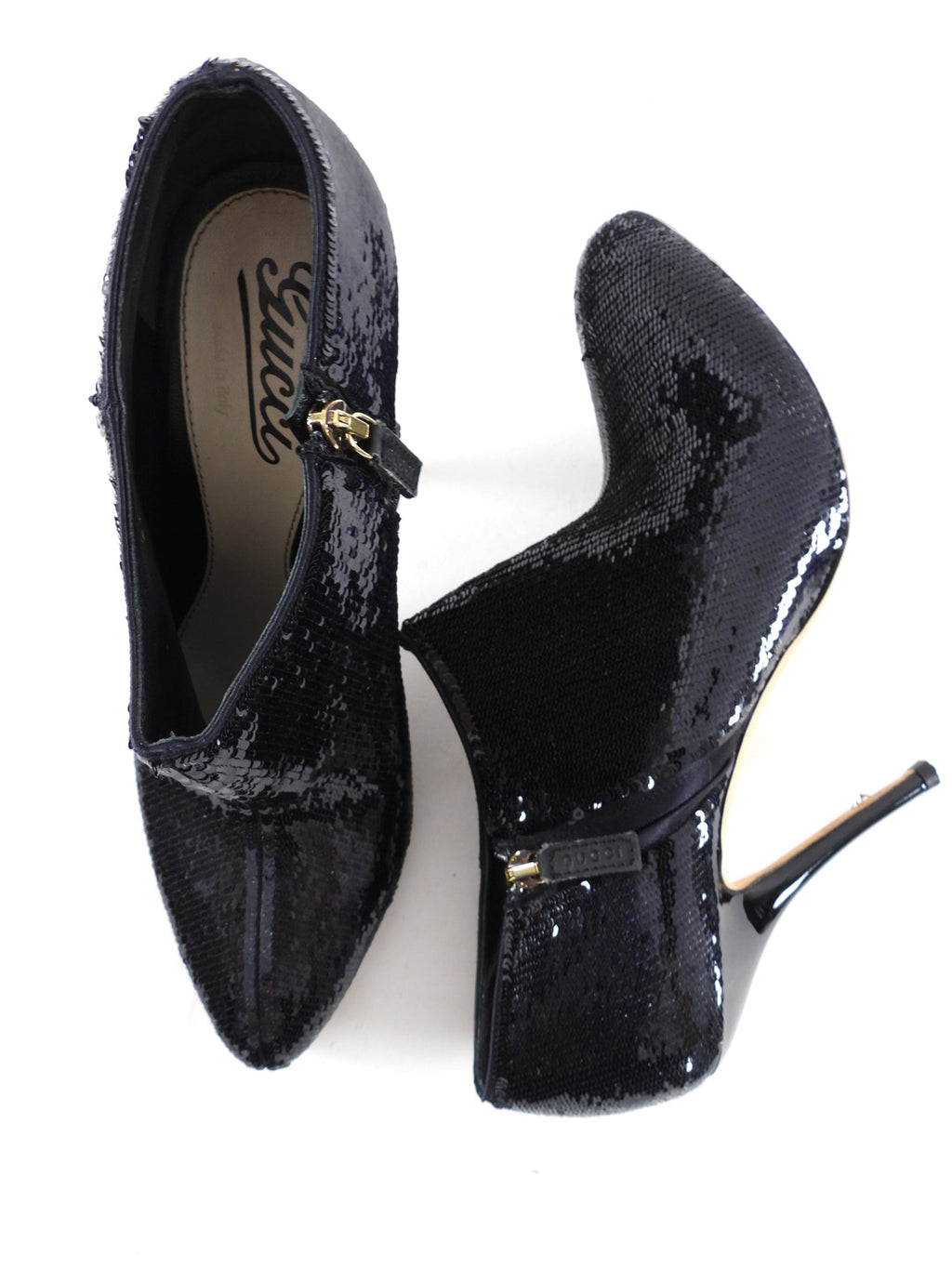 Gucci Black Sequin Paillette High Heel Ankle Booties - 37.5