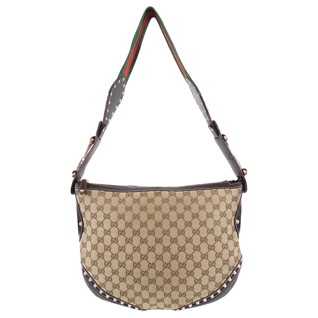 Gucci Brown Monogram Canvas Pelham Messenger Stud Web Bag
