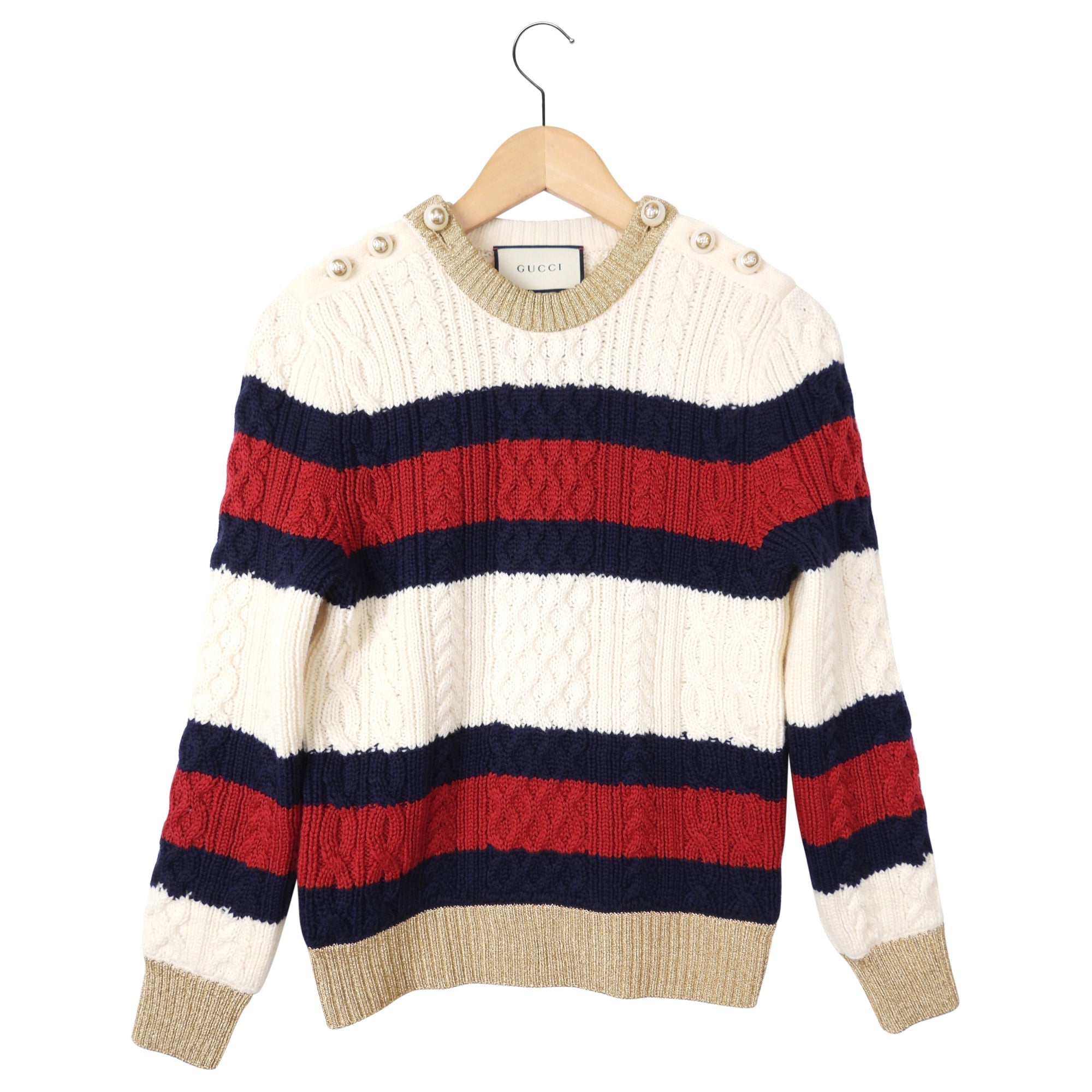 Gucci Striped Wool Knit Sweater with GG Pearl Buttons - Medium