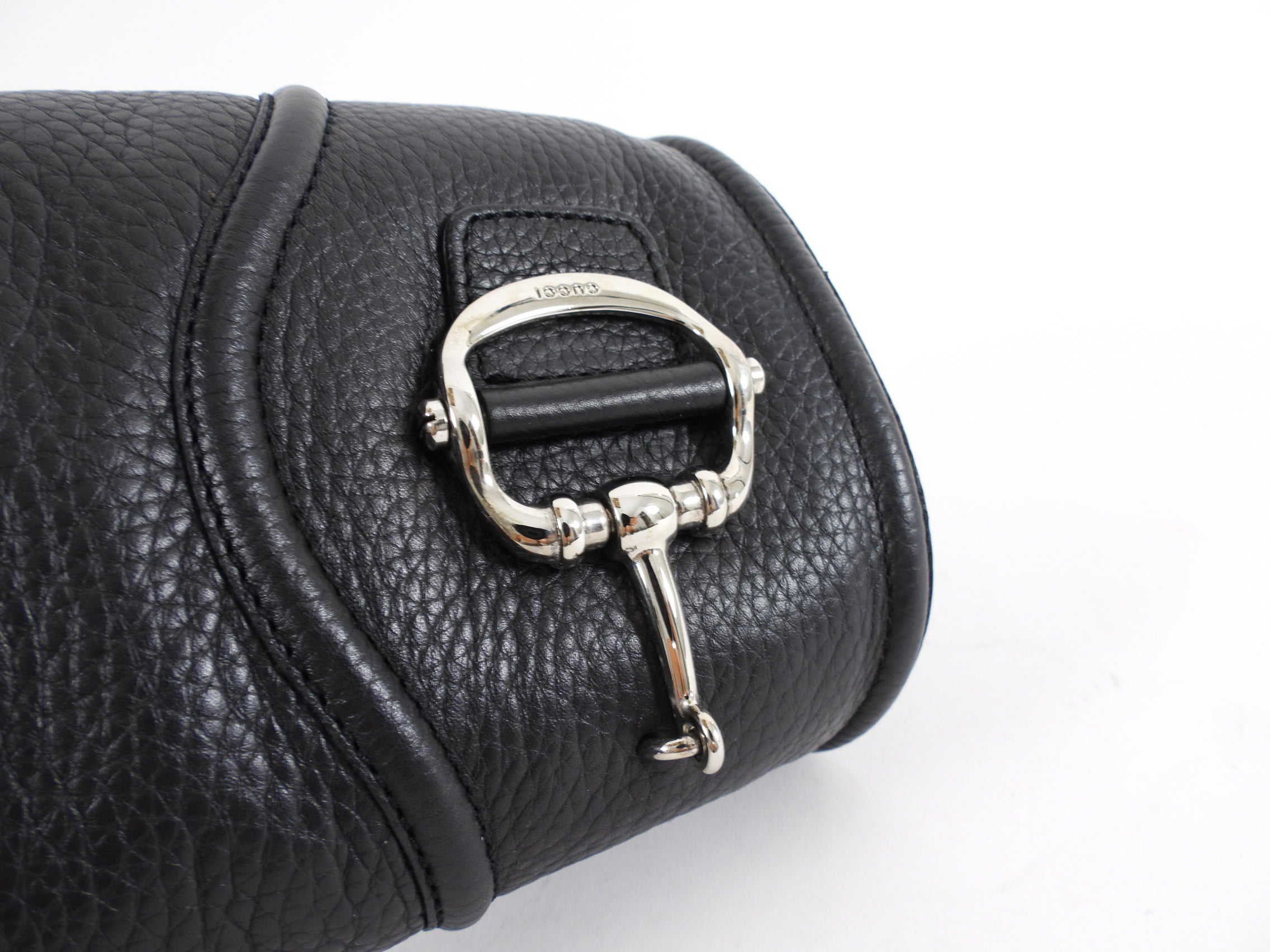 Gucci Silvertone Horsebit Black Leather Tall Riding Boot - 36.5