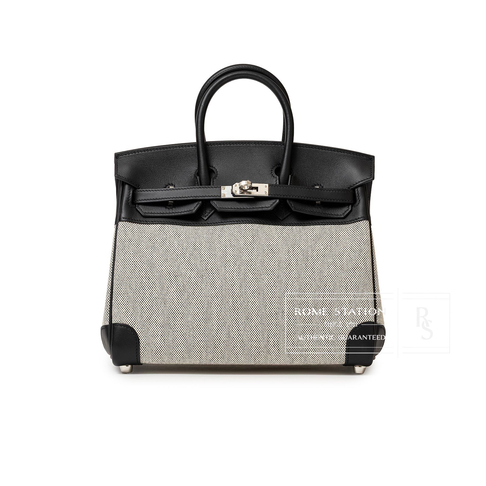 Hermès Birkin 25 Black Swift/Ecru Toile H Canvas Palladium Hardware