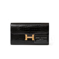 Hermès Constance Long Wallet Black Shiny Alligator Rose Gold Hardware