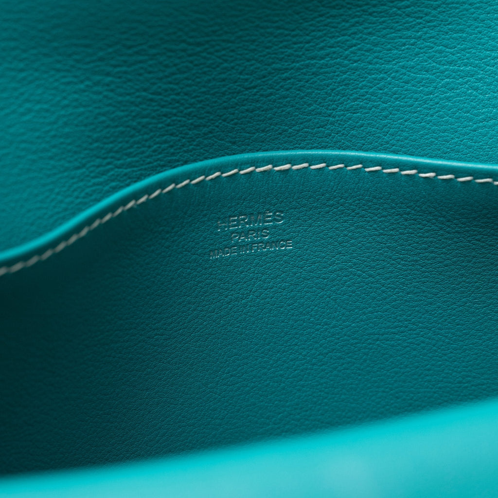 Hermès Halzan Mini Blue Paon Swift Palladium Hardware
