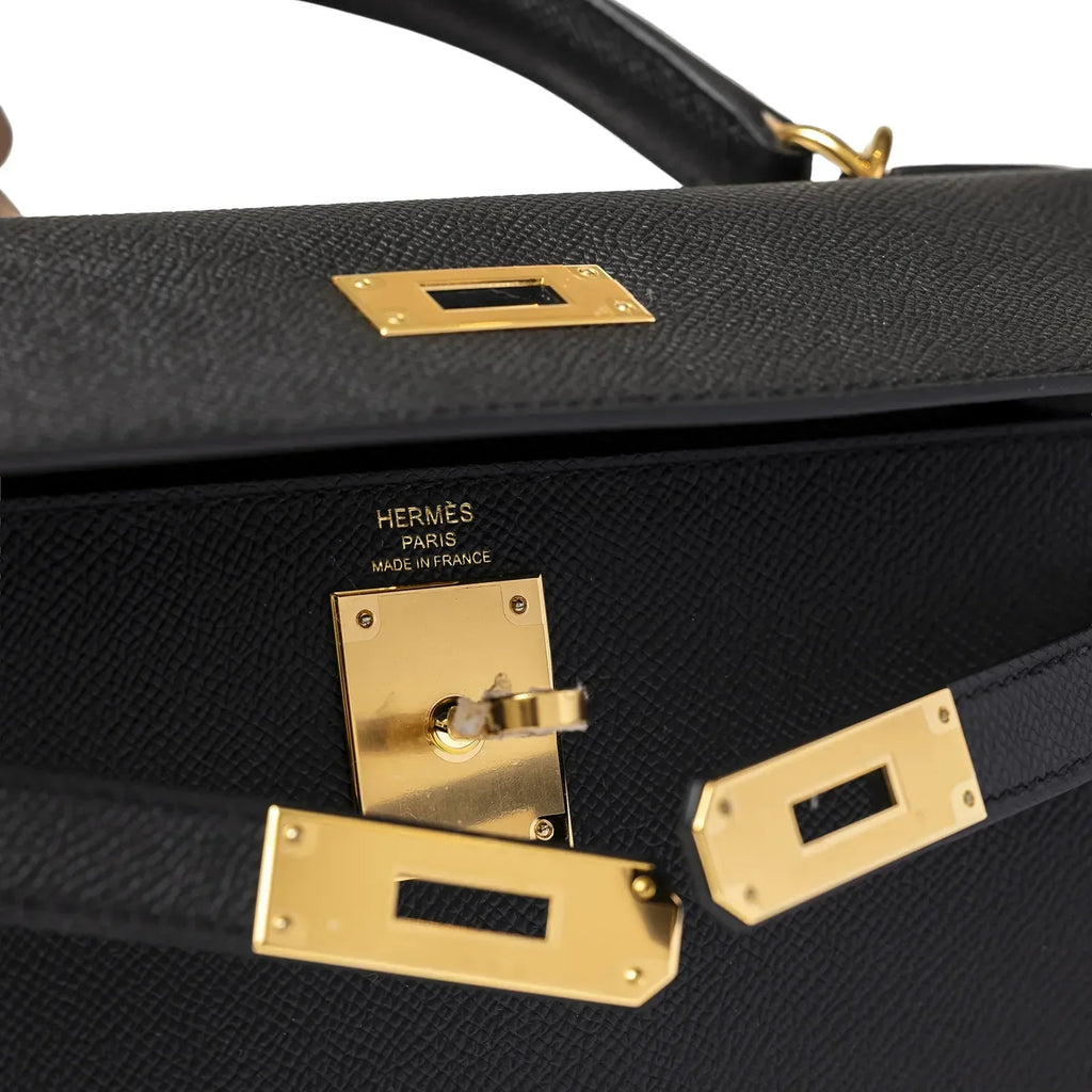 Hermès Kelly 28 Sellier Black Epsom Gold Hardware