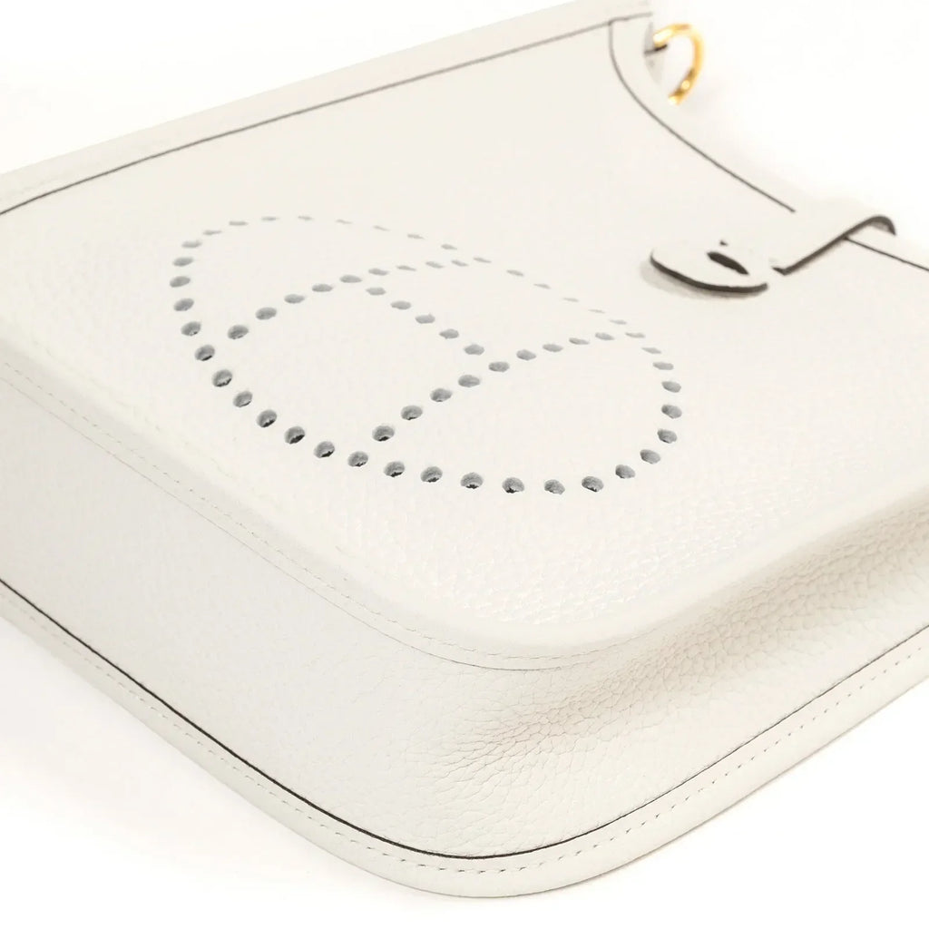 Hermès Mini Evelyne New White Clemence Gold Hardware