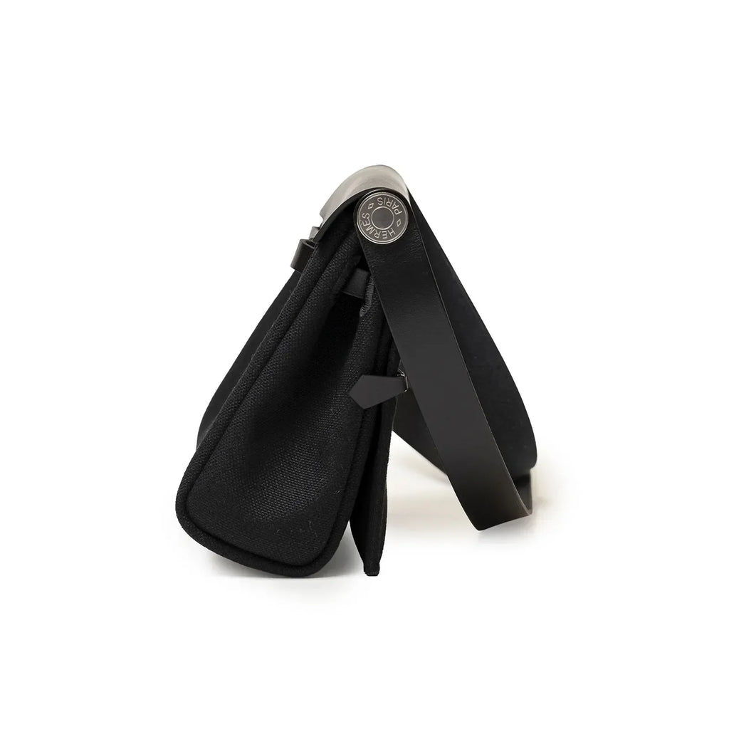 Hermès Mini Herbag Zip 20 Black Toile and Vache Hunter Palladium Hardware