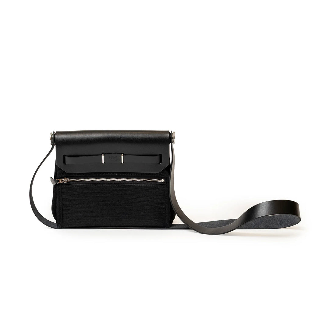 Hermès Mini Herbag Zip 20 Black Toile and Vache Hunter Palladium Hardware