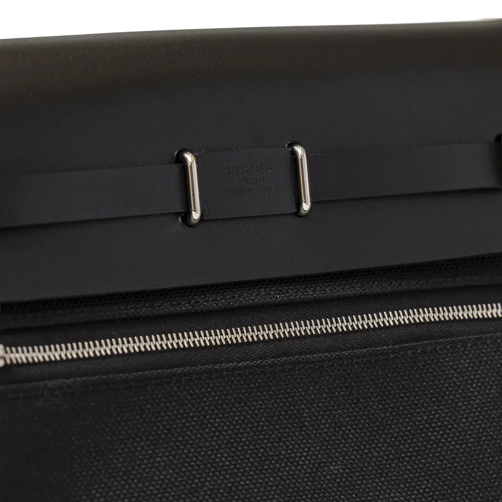 Hermès Mini Herbag Zip 20 Black Toile and Vache Hunter Palladium Hardware
