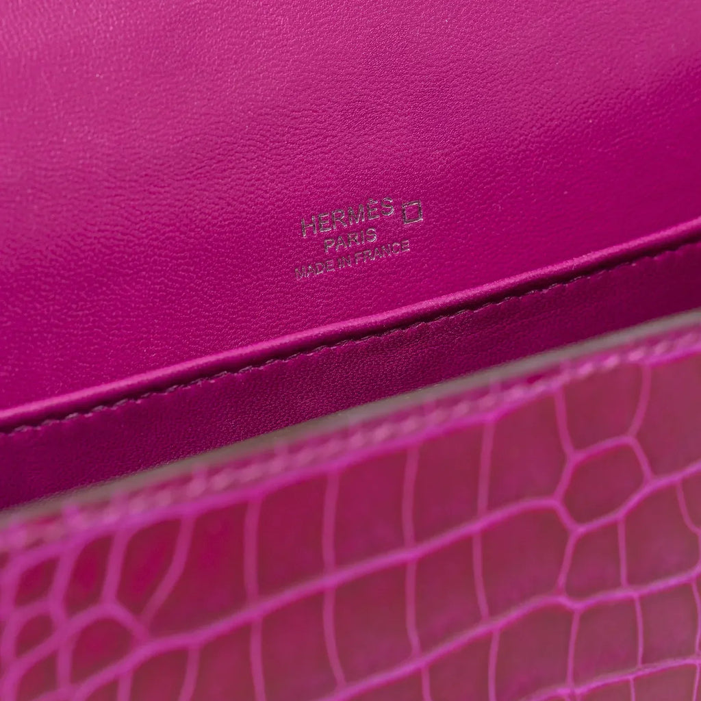 Hermès Sac Mini Roulis Rose Sheherazade Shiny Alligator Palladium Hardware