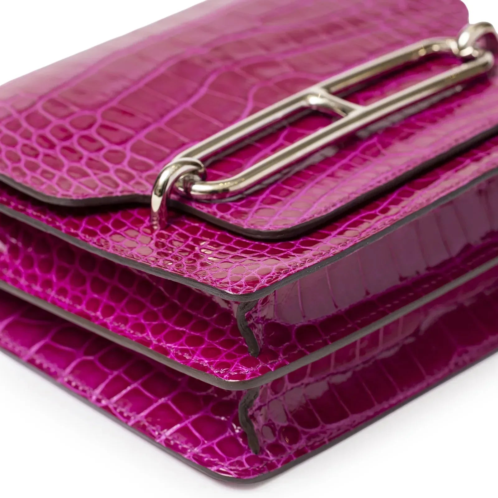 Hermès Sac Mini Roulis Rose Sheherazade Shiny Alligator Palladium Hardware
