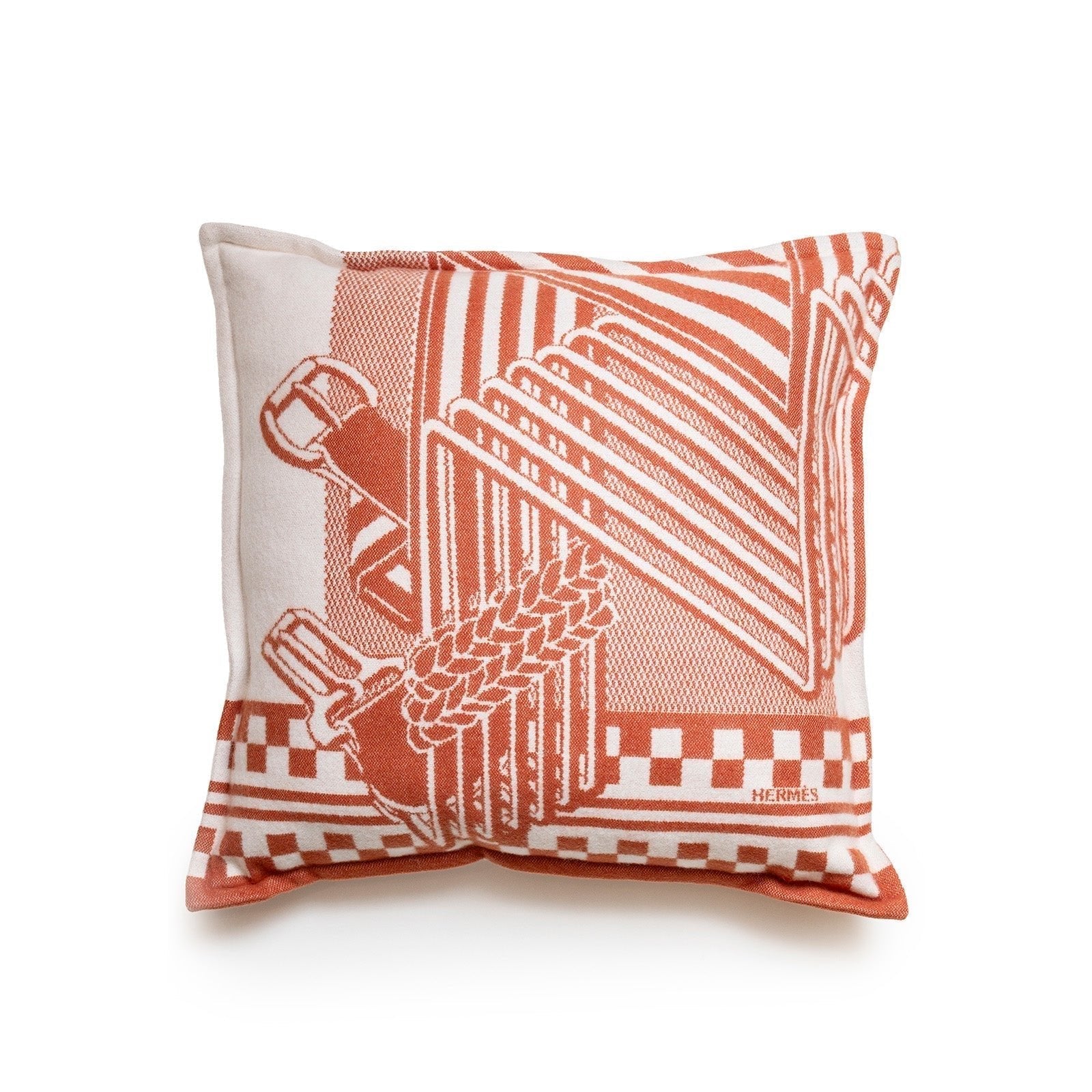 Hermès Sangles en Zig Zag Laine Cream/Rose Throw Blanket and Pillow Set