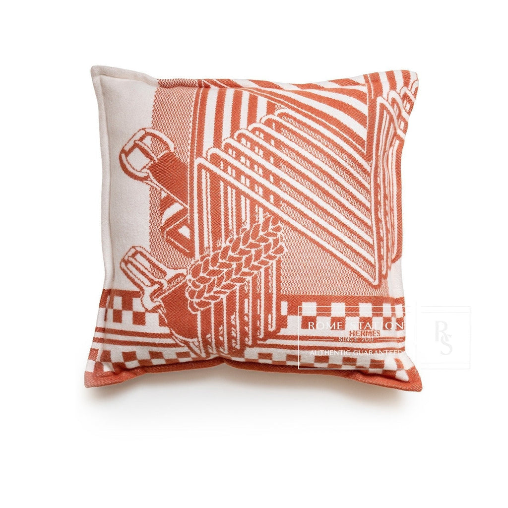 Hermès Sangles en Zig Zag Pillow Laine Cream/Rose 50cm