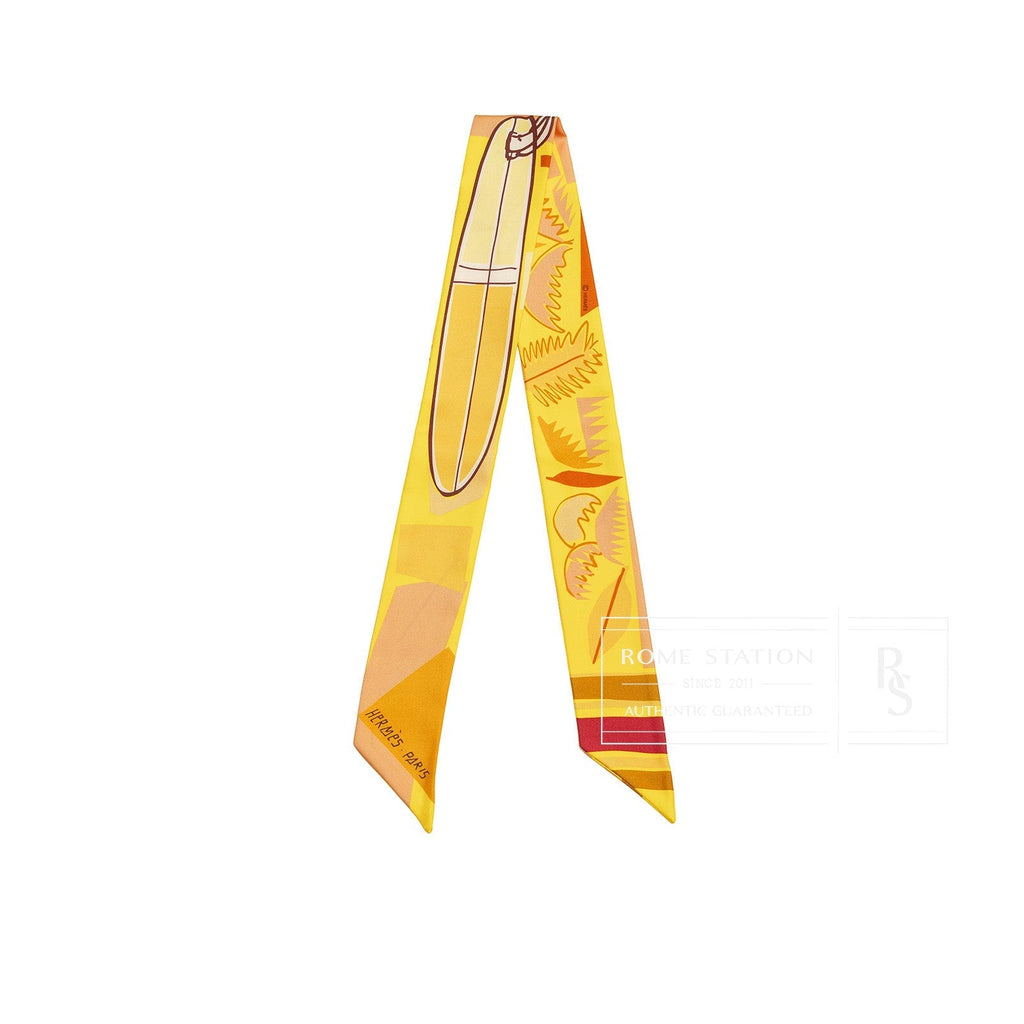 Hermès Twilly Silk Sea Surf and Fun Jaune/Vif/ Abricot Soleil
