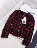 Chanel 22K red and black plaid tweed jacket size 34