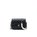Chanel Pearl Chain Flap Bag Quilted Grained Lambskin Black L