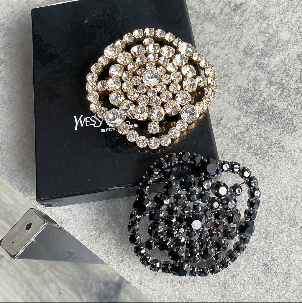 Yves Saint Laurent Vintage Large Black Rhinestone Brooch