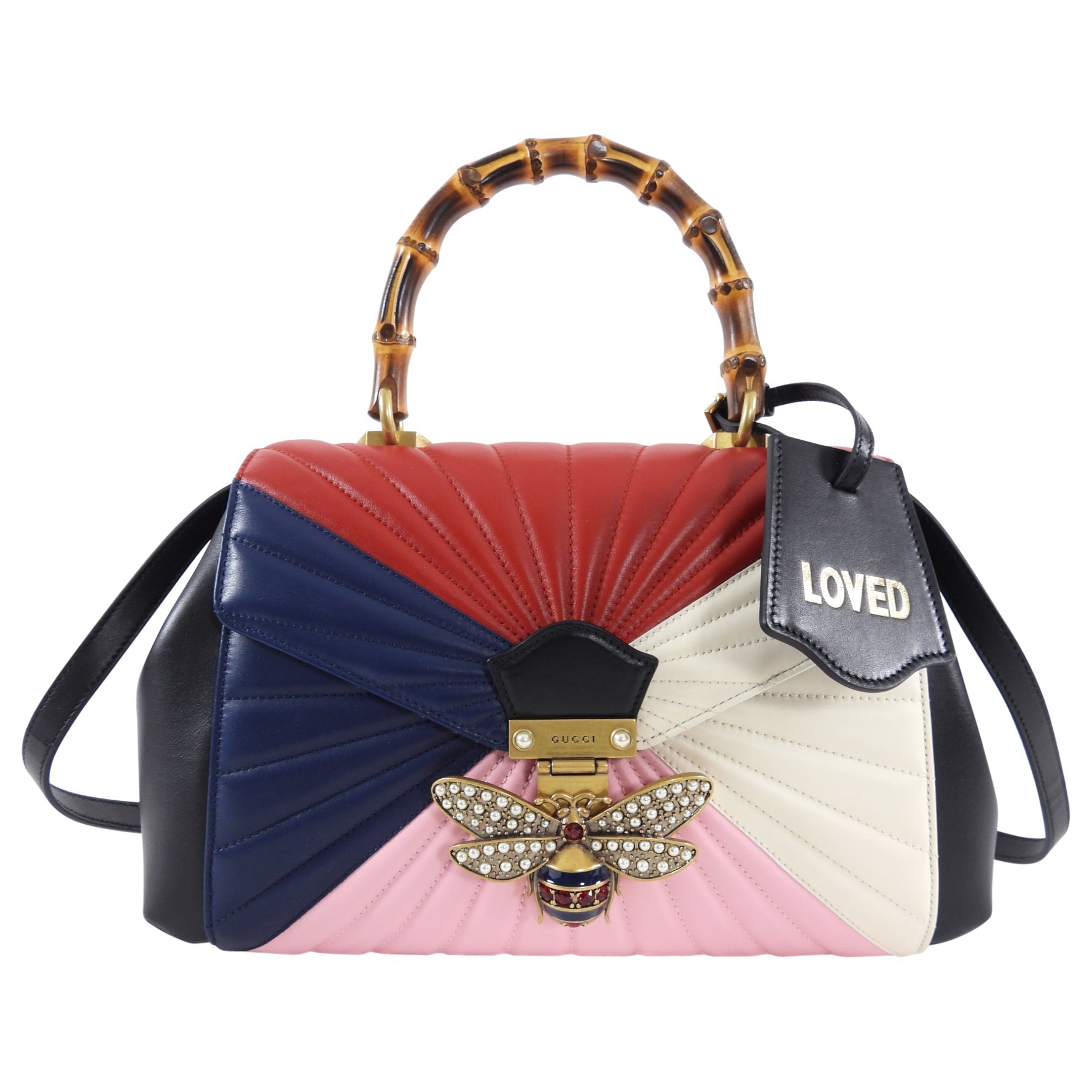 Gucci Pink Navy White Bamboo Queen Margaret Medium Bag
