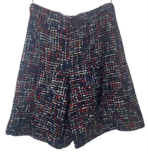 Chanel 17A Paris Cosmopolite Fantasy Tweed Black Red Blue White Shorts FR 36