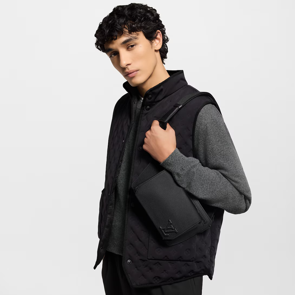 Louis Vuitton Grained Calfskin Aerogram Takeoff Sling - Black