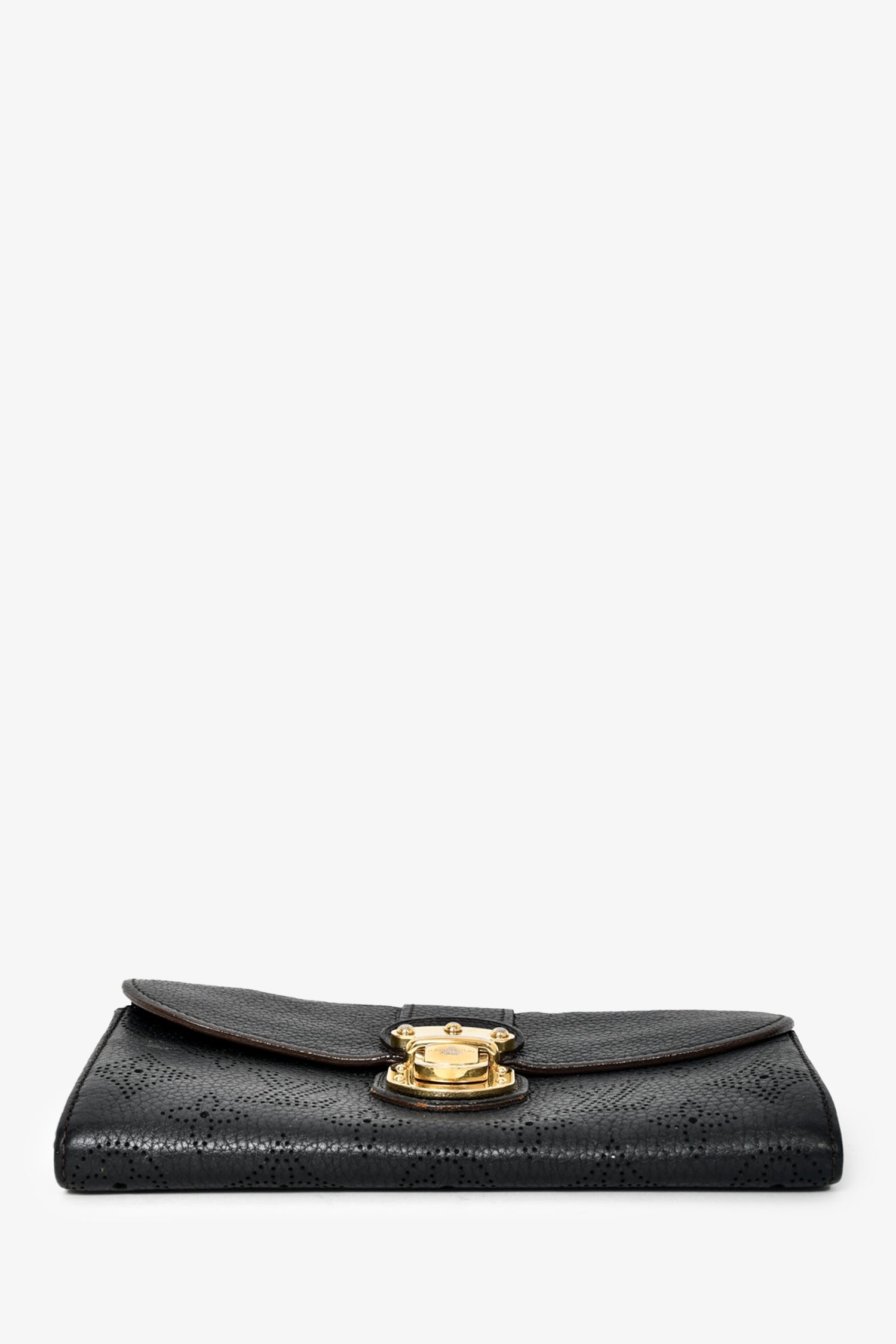 Louis Vuitton Black Mahina Leather 'Amelia' Long Wallet