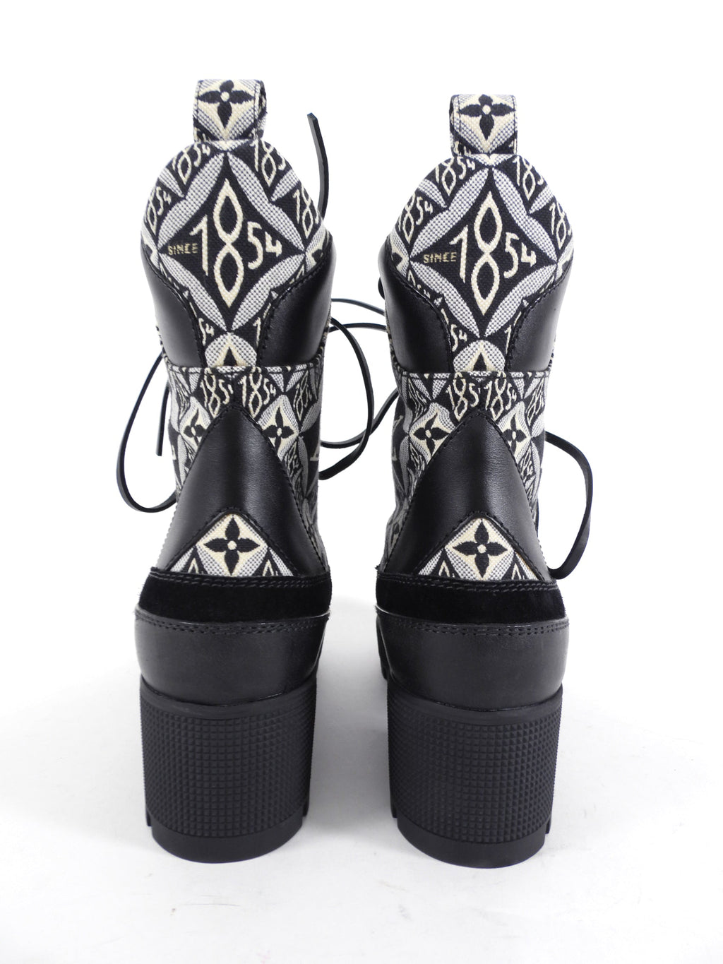 Louis Vuitton Black and White 1854 Brocade Laureate Platform Desert Boot - 36