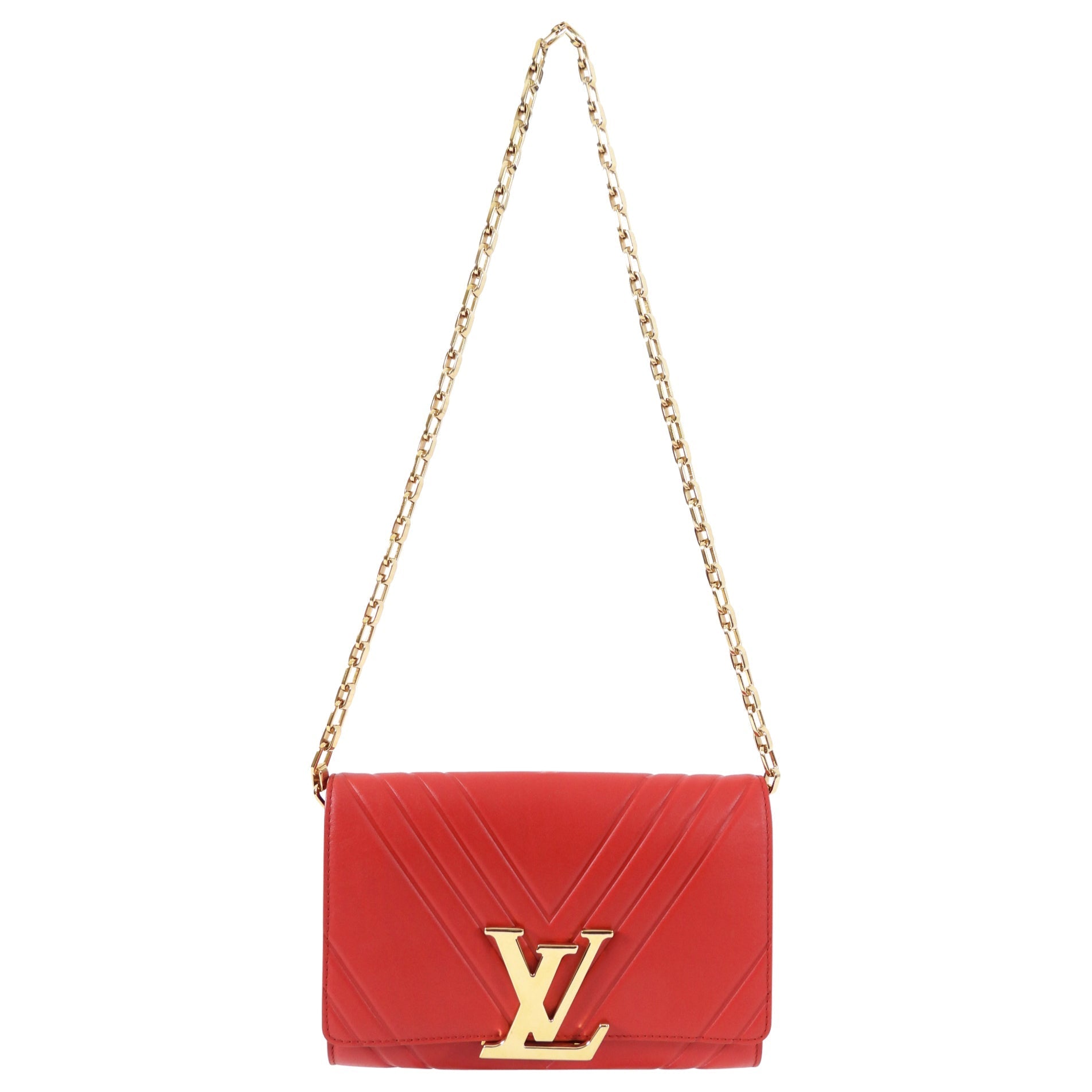 Louis Vuitton Red Leather Airy V Pochette Louise Chain Strap Bag