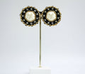 Chanel Vintage 1988 Leather Chain & Rhinestone Clip-on Round Earrings