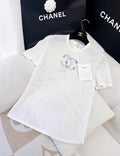 Chanel beach series color embroidered CC  whiteT-shirt
