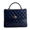 Chanel Large Trendy CC Top Handle Flap Bag in Navy Lambskin