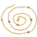 Chanel CC Faux Pearl Gold Tone Rope Bead Long Necklace