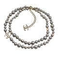 Chanel CC Faux Grey Pearl Gold Tone Necklace
