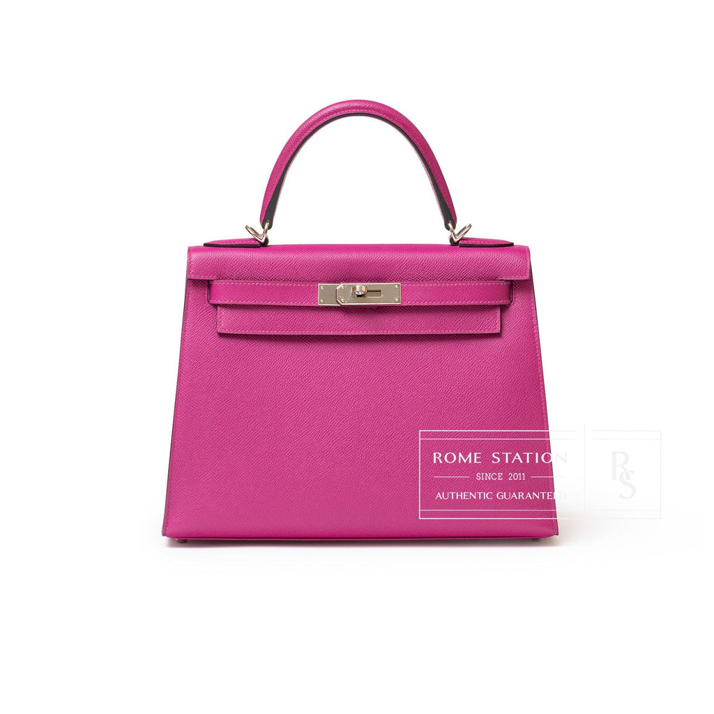 Hermès Kelly 28 Sellier Rose Pourpre Epsom Palladium Hardware