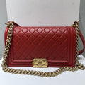 Chanel Leboy Red Leather Quilted Chain Shoulder Bag Medium
